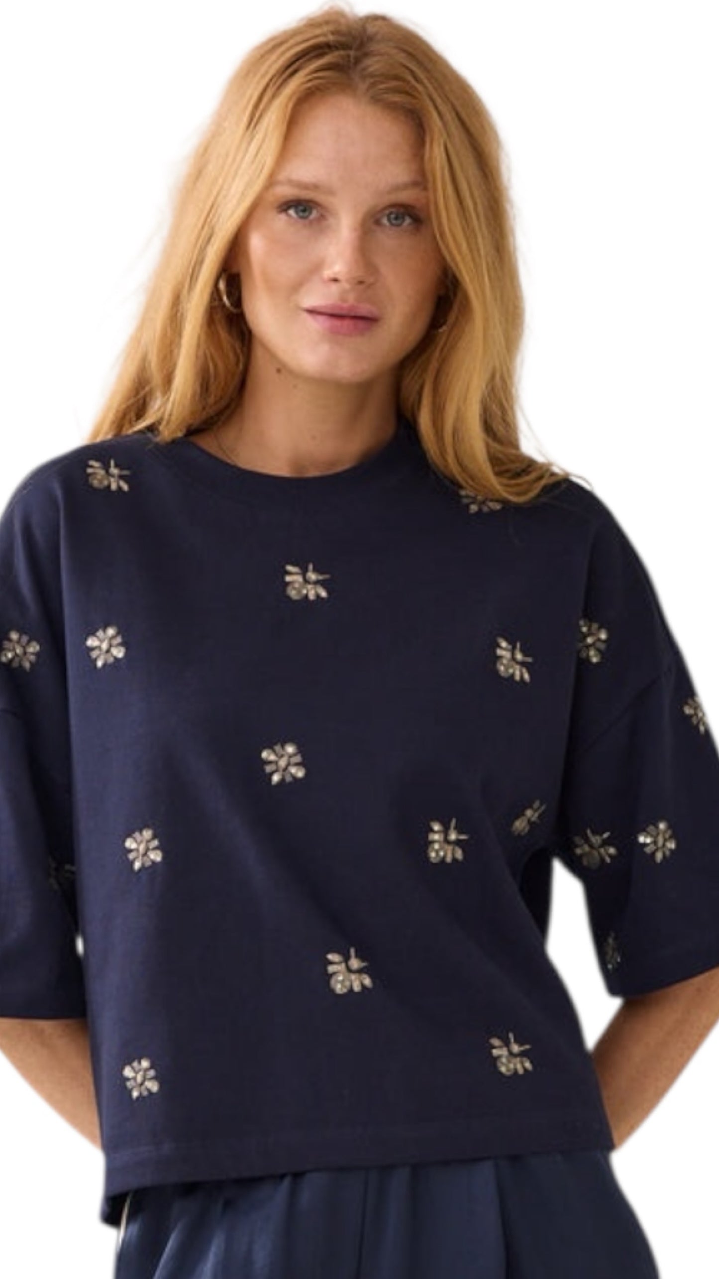 Embellished short sleeve sweat