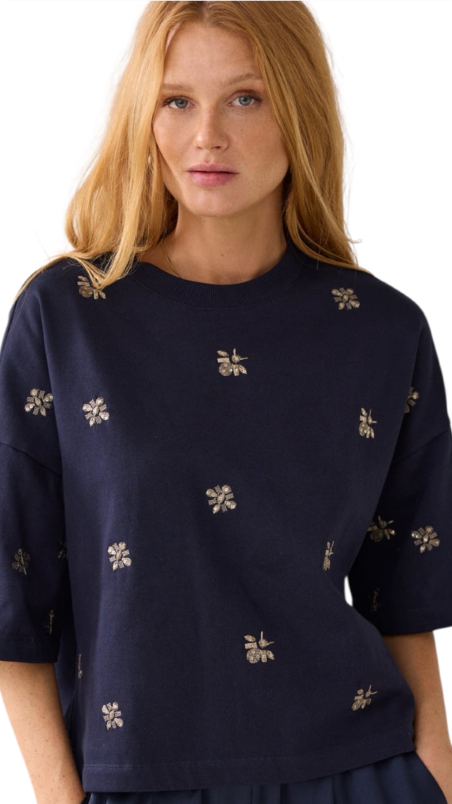 Embellished short sleeve sweat
