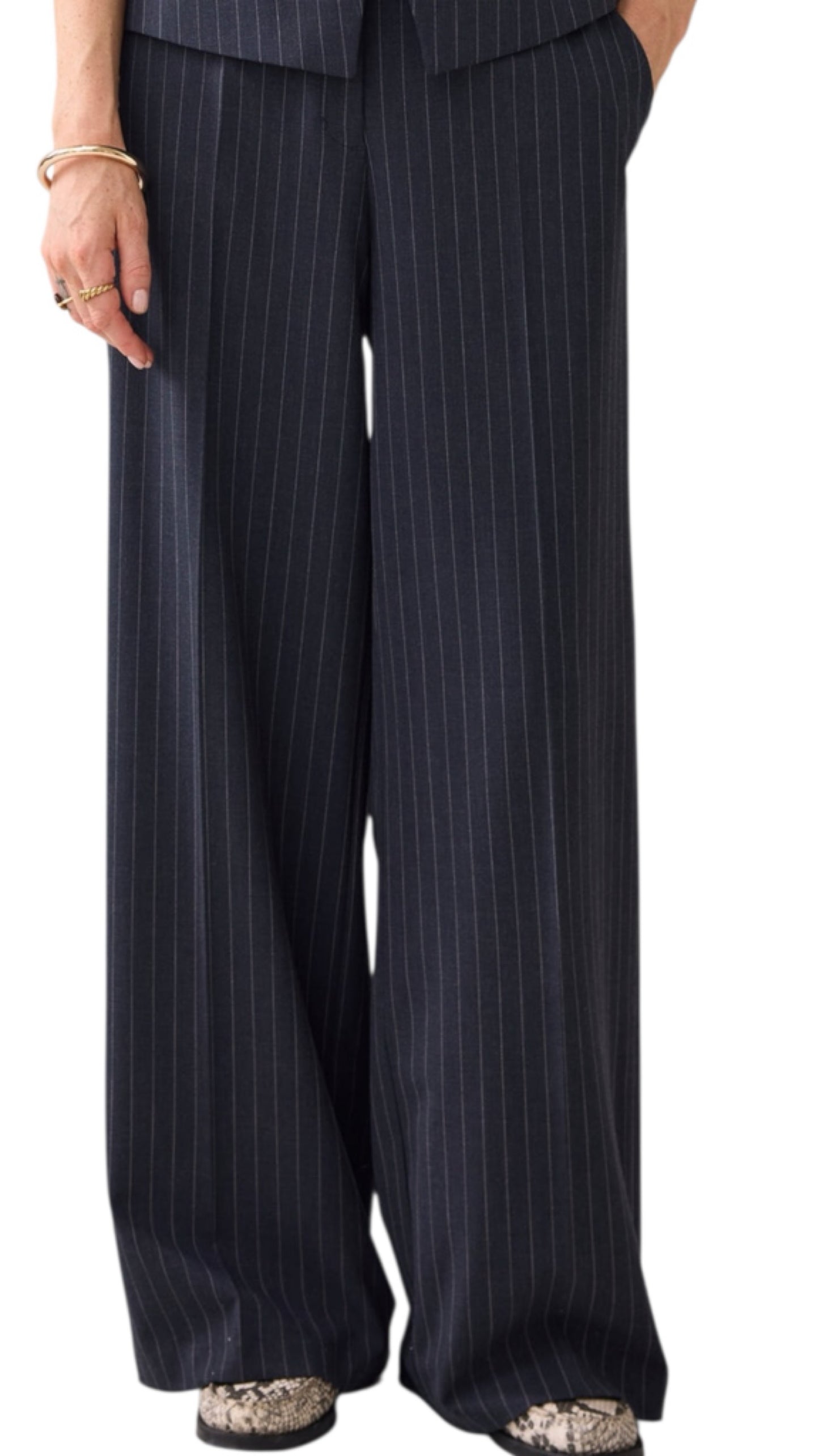Trousers wide leg pintstripe