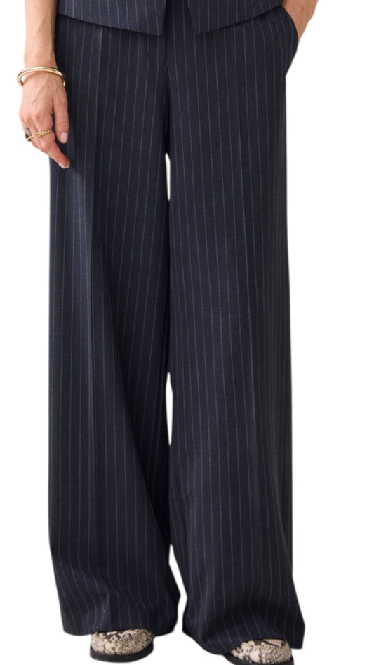 Trousers wide leg pintstripe
