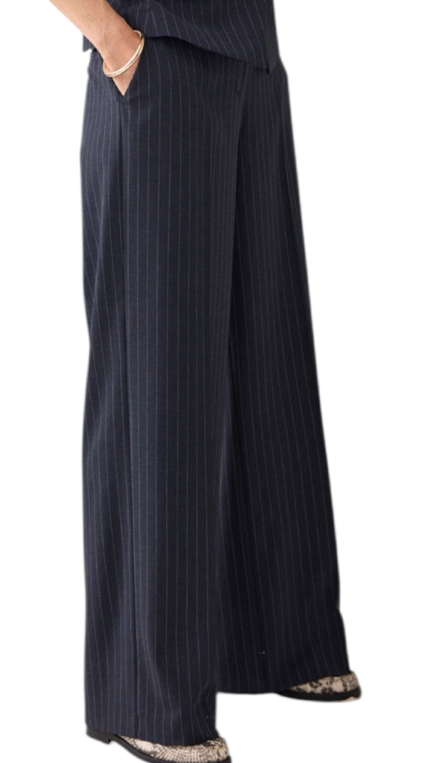 Trousers wide leg pintstripe