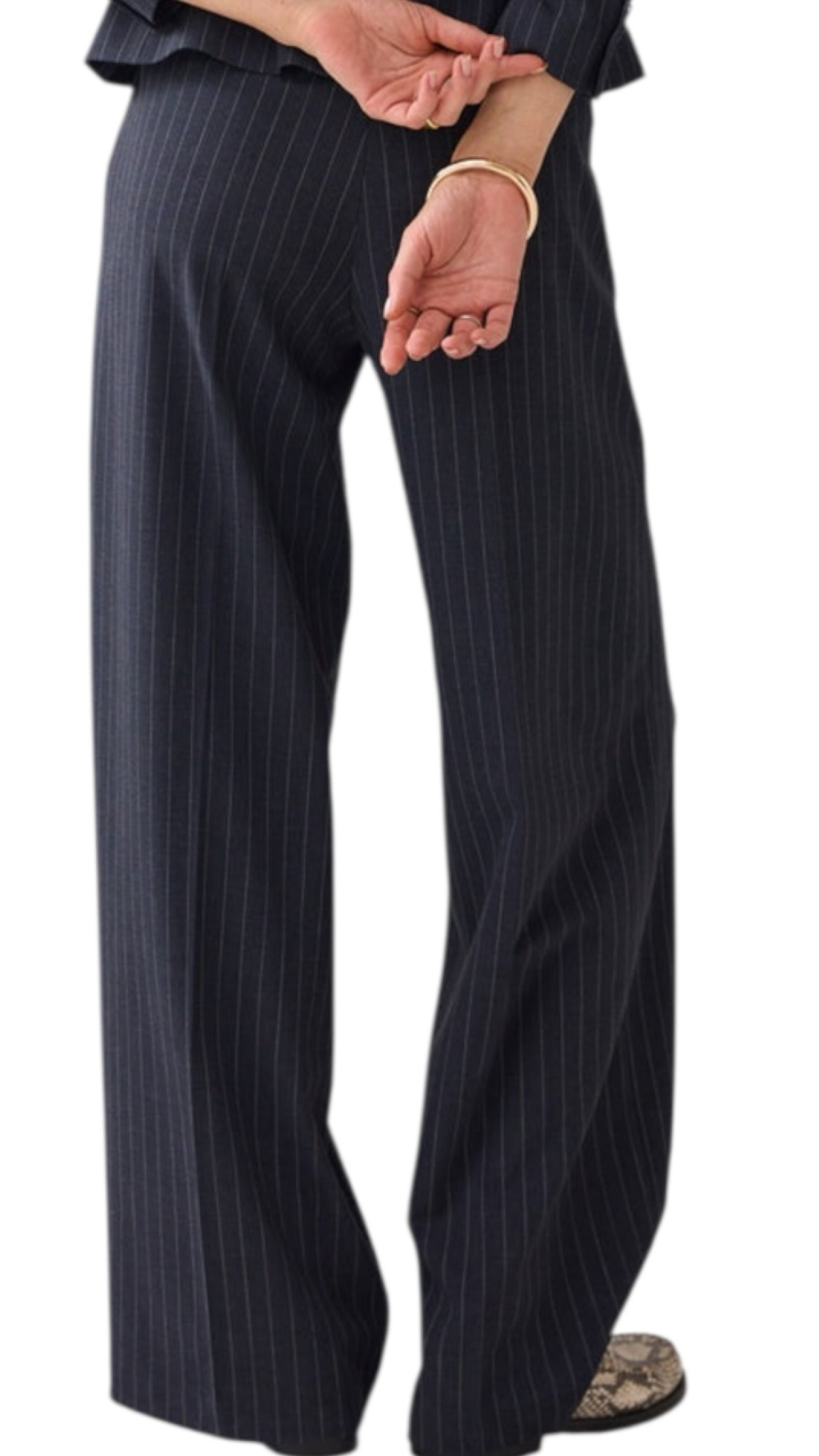 Trousers wide leg pintstripe