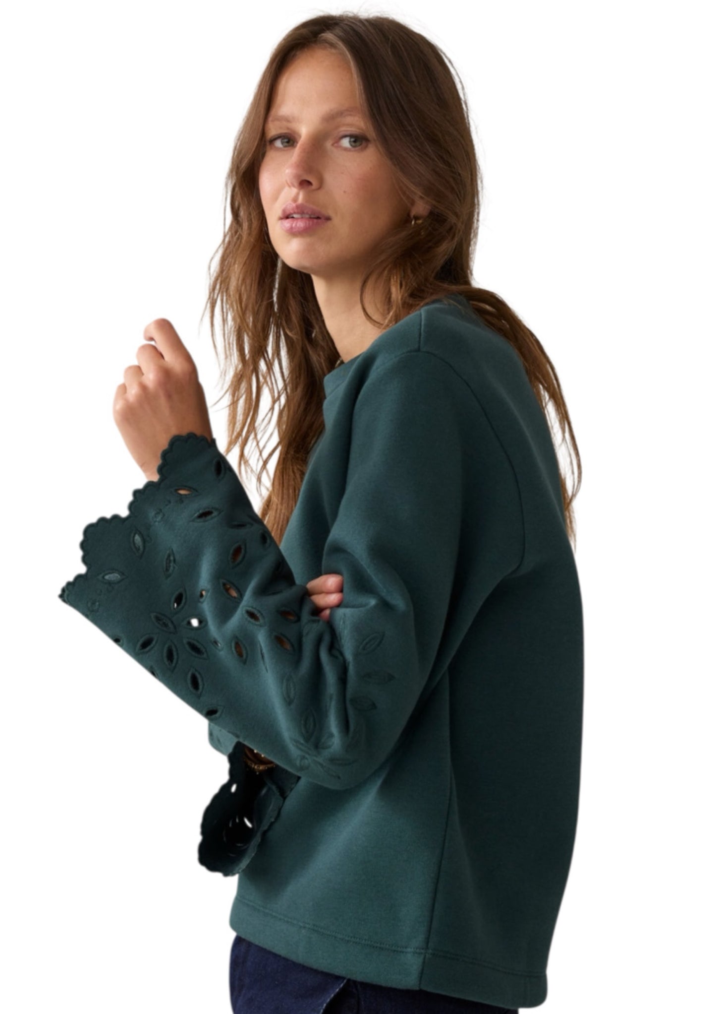 Top embroidered sleeves (sweater emerald)