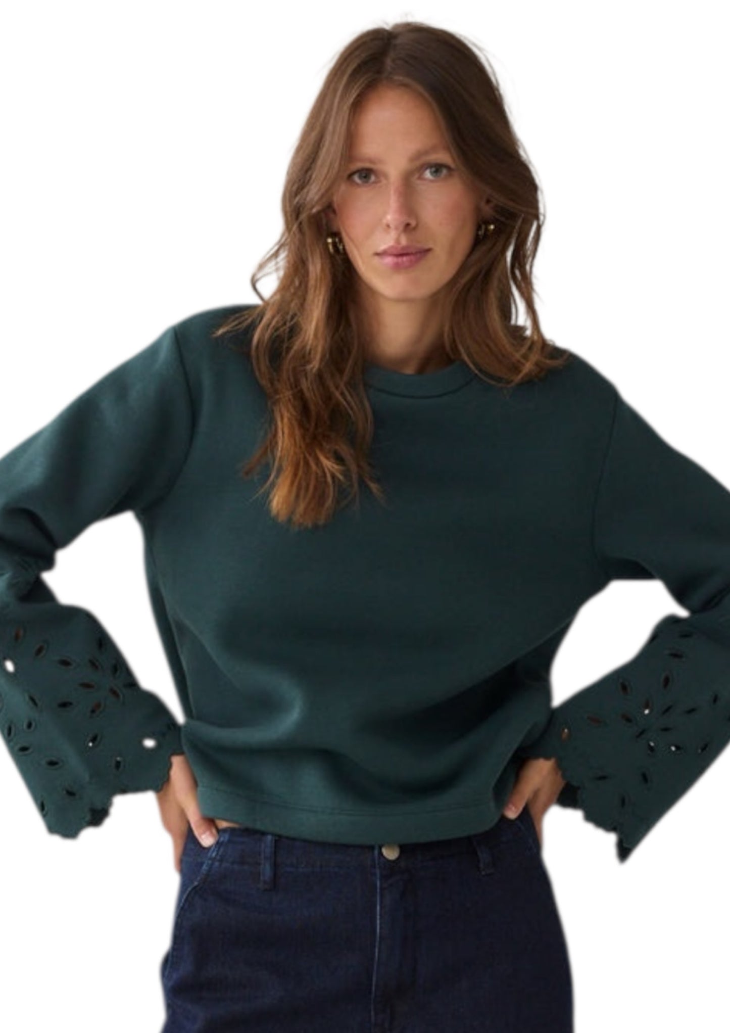 Top embroidered sleeves (sweater emerald)