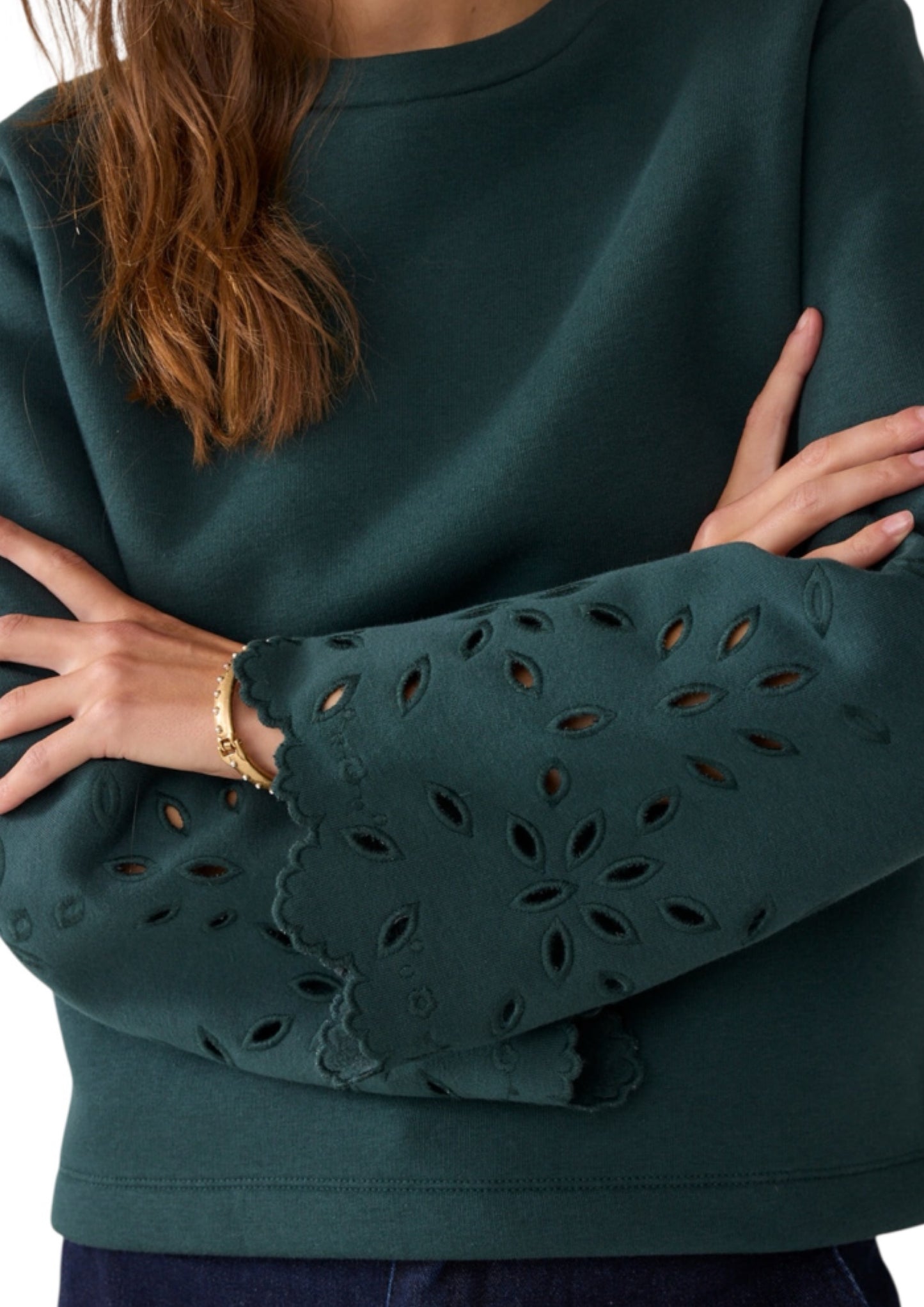 Top embroidered sleeves (sweater emerald)